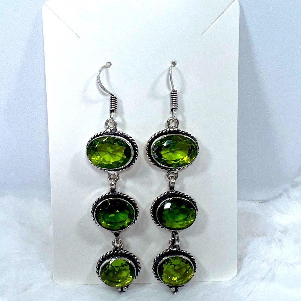 Peridot 925 Synthetic Gemstone Earrings